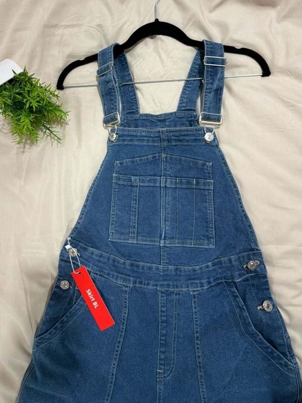 Skirt BL Denim Overall for Women Straight Leg Adjustable Strap, Stretchy, Casual